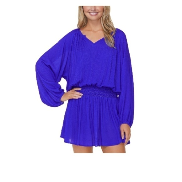 Raisins Juniors' Solid Maui Cover up Dress - Blue, swimsuit cover L - Picture 7 of 8
